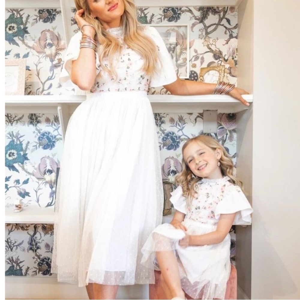 Ivy City Co White Floral Embroidered Lillian Tulle Midi Dress NWT Size Large - Picture 2 of 13